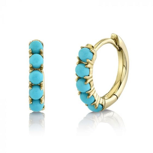 Shy Creation 14k Yellow Gold Composite Turquoise Huggie Earrings