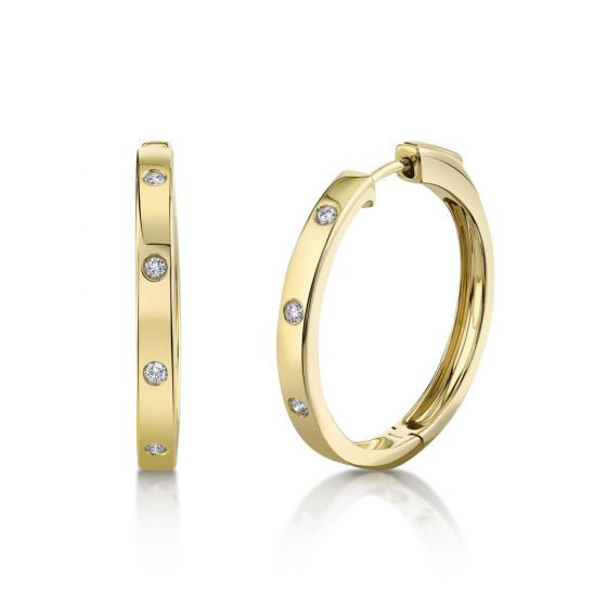 Shy Creation 14k Gold Yellow 0.15Ct Diamond Hoop Earring