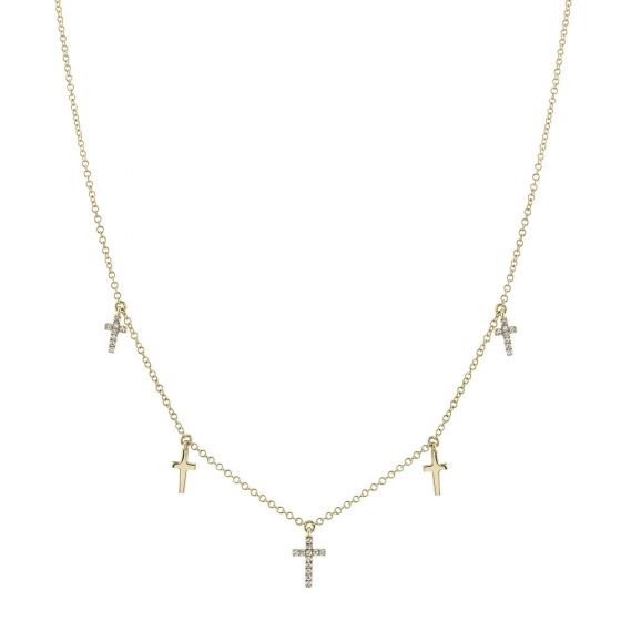 Shy Creation 14k Gold Yellow 0.09Ct Diamond Cross Necklace