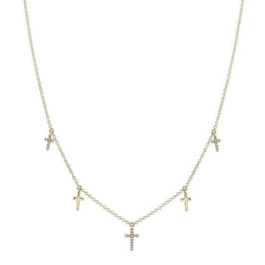 Shy Creation 14k Gold Yellow 0.09Ct Diamond Cross Necklace