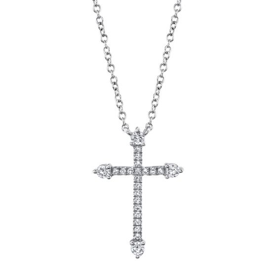 Shy Creation 14k Gold White 0.17Ct Diamond Cross Necklace