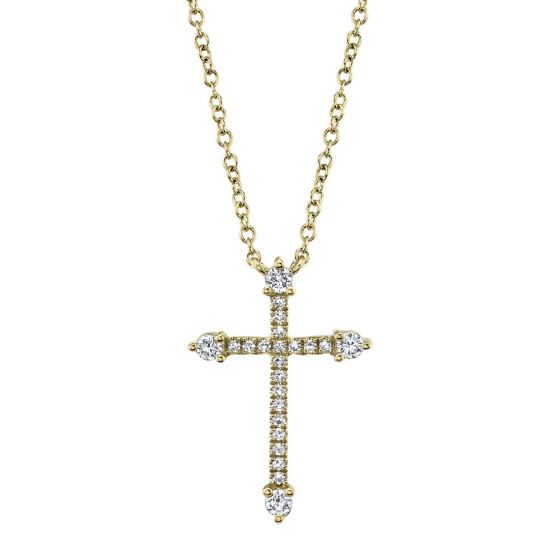 Shy Creation 14k Gold Yellow 0.17Ct Diamond Cross Necklace