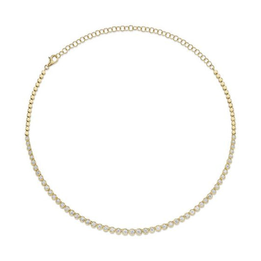 Shy Creation 14k Gold Yellow 3.53Ct Diamond Bezel Tennis Necklace