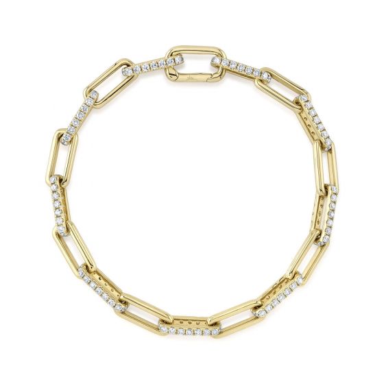 Shy Creation 14k Gold Yellow 2.21Ct Diamond Paper Clip Link Bracelet