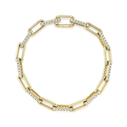 Shy Creation 14k Gold Yellow 2.21Ct Diamond Paper Clip Link Bracelet