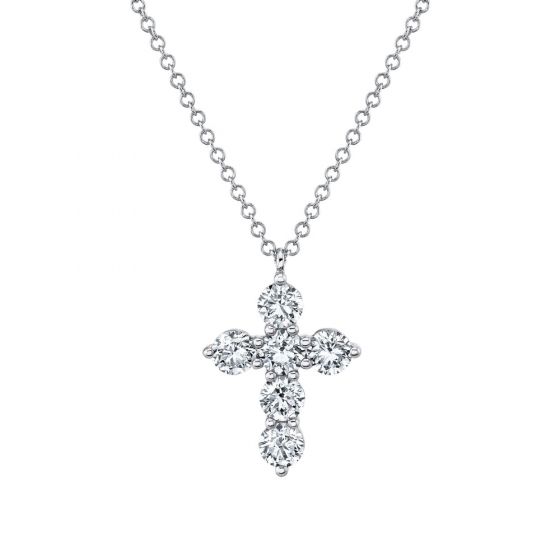 Shy Creation 14k Gold White 1.10Ct Diamond Cross Necklace