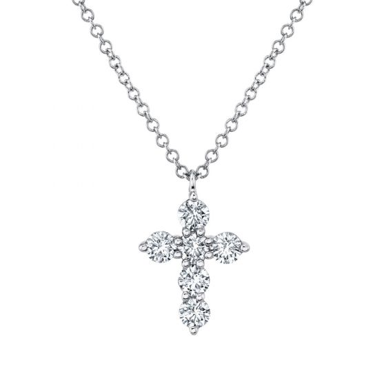 Shy Creation 14k Gold White 0.50Ct Diamond Cross Necklace