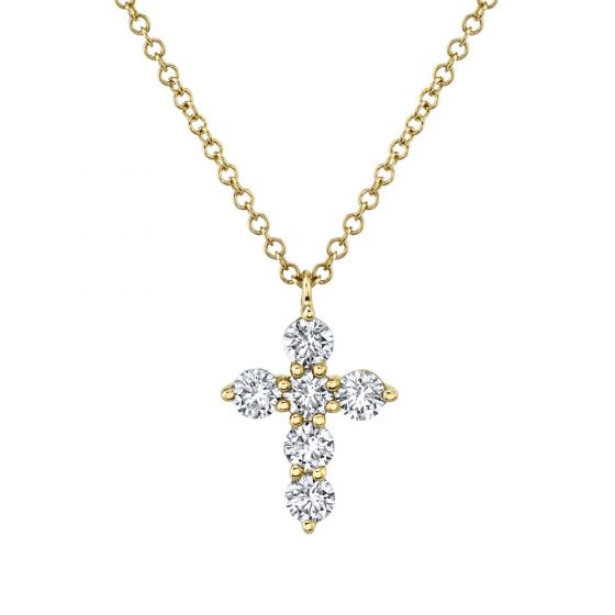 Shy Creation 14k Gold Yellow 0.50Ct Diamond Cross Necklace