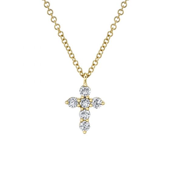 Shy Creation 14k Gold Yellow 0.25Ct Diamond Cross Necklace