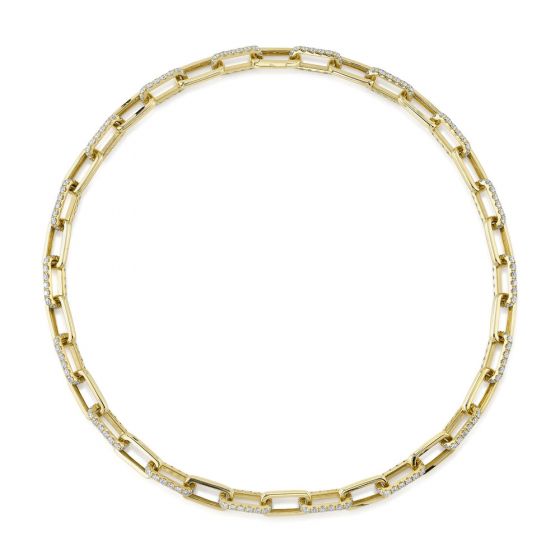 Shy Creation 14k Gold Yellow 5.68Ct Diamond Paper Clip Link Necklace