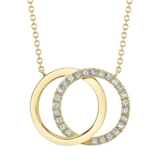 Shy Creation 14k Gold Yellow 0.31Ct Diamond Love Knot Circle Necklace