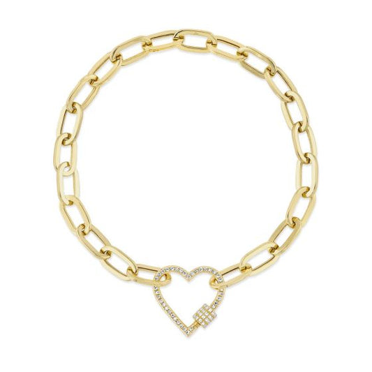 Shy Creation 14k Gold Yellow 0.20Ct Diamond Heart Paper Clip Link Bracelet
