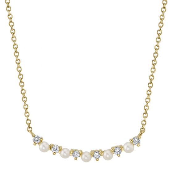 Shy Creation 14k Gold Yellow 0.12Ct Diamond & Cultured Pearl Necklace