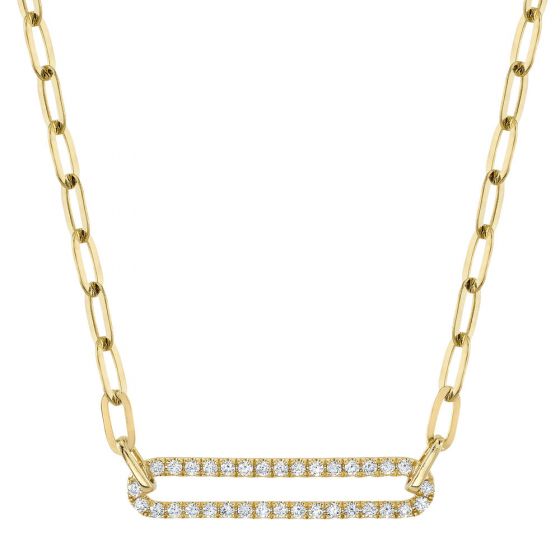 Shy Creation 14k Gold Yellow 0.26Ct Diamond Paper Clip Link Necklace
