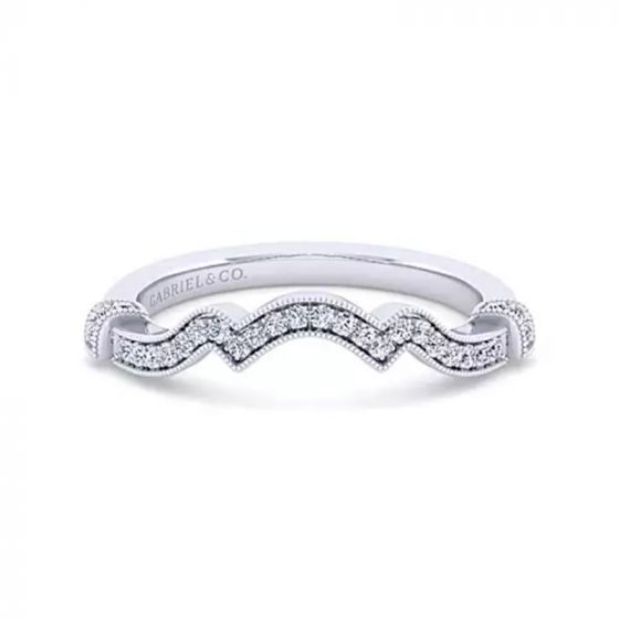 Gabriel & Co. 14K White Gold Victorian Curved Wedding Band