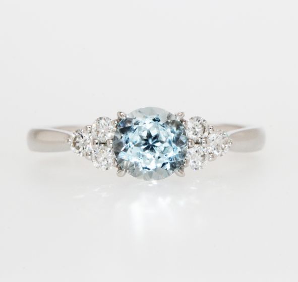 14K White Gold Aquamarine Diamond Cluster Ring