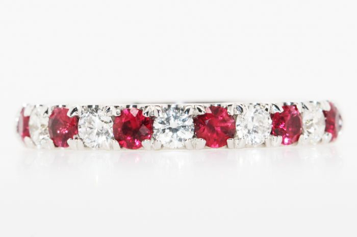 18K White Gold Ruby and Diamond Band