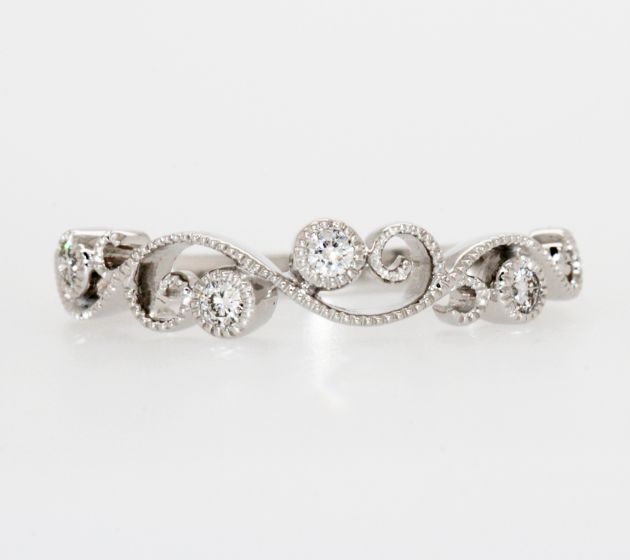 14K White Gold Floral Vine Twist Diamond Wedding Band