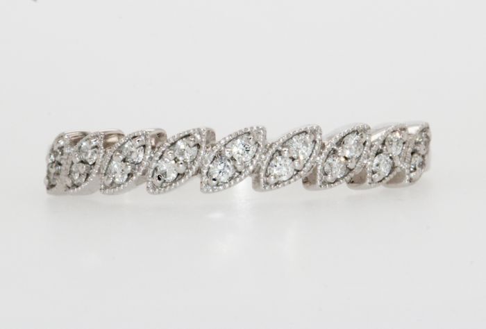 14K White Gold Marquise Station Diamond Ring Band