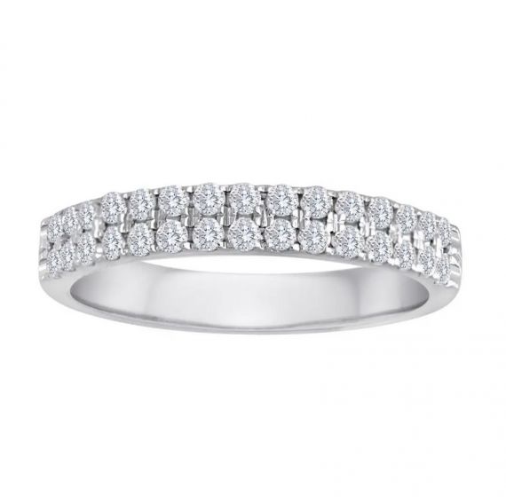 14K White Gold 2 Row Diamond Wedding Band