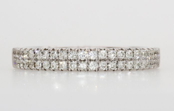 14K White Gold Double Row Diamond Ring Band