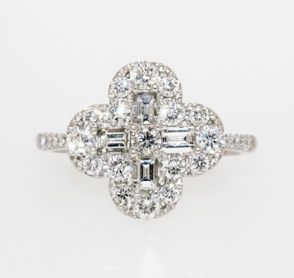 18K White Gold Diamond Quatrefoil Clover Ring