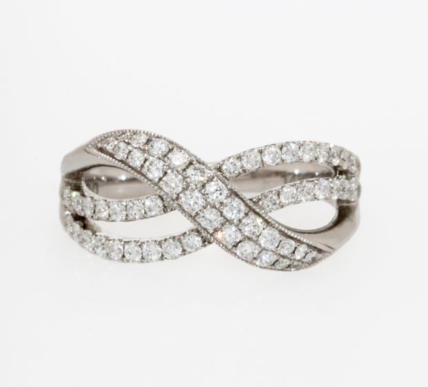 14K White Gold Diamond Crossover Ring