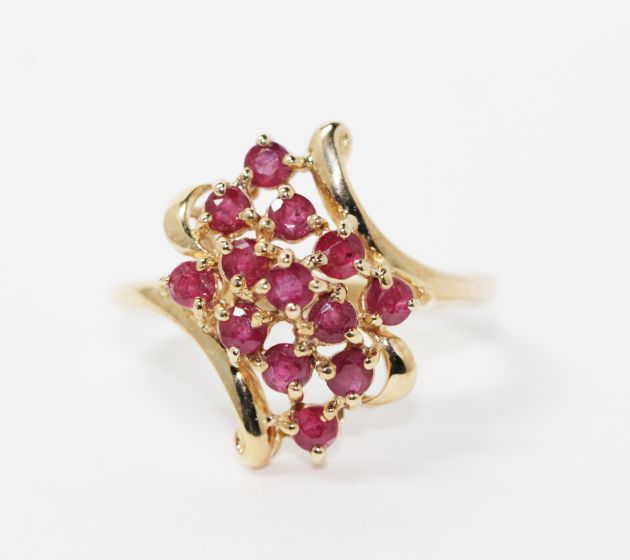 Estate 10K Yellow Gold Ruby Cluster Ring