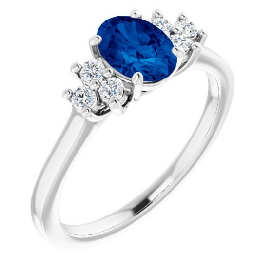 14K White Blue Sapphire & 1/5 CTW Diamond Ring