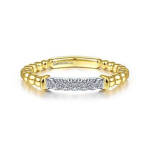 Gabriel & Co. 14K White-Yellow Gold Bujukan Bead Band with Diamond Pavé Center Bar