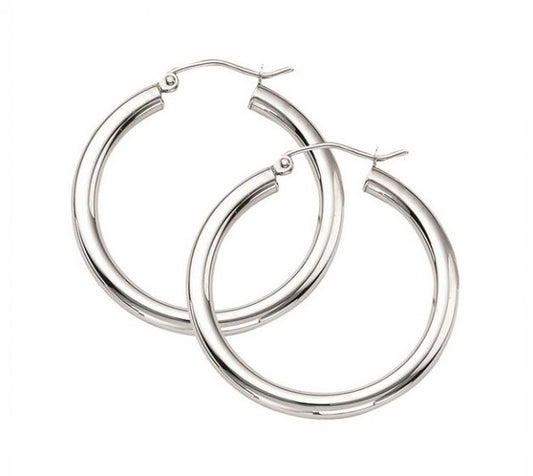 14K White Gold 3x30mm Hoop Earrings