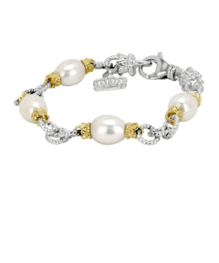 Vahan 14k Gold Sterling Silver White Pearl Chain Bracelet