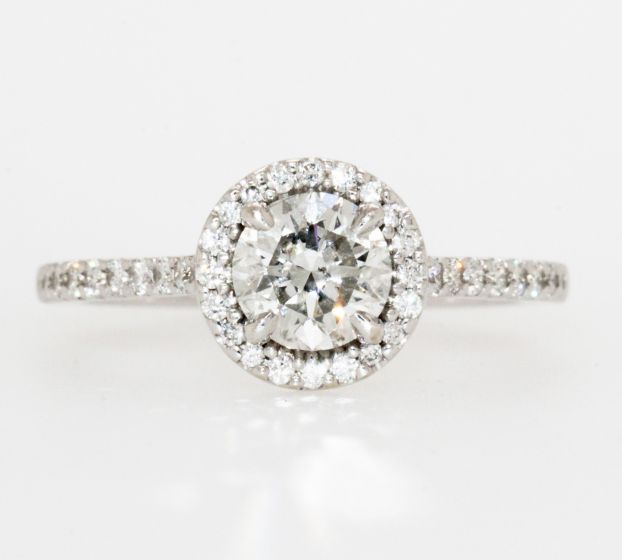 14K White and Rose Gold Round Diamond Halo Engagement Ring