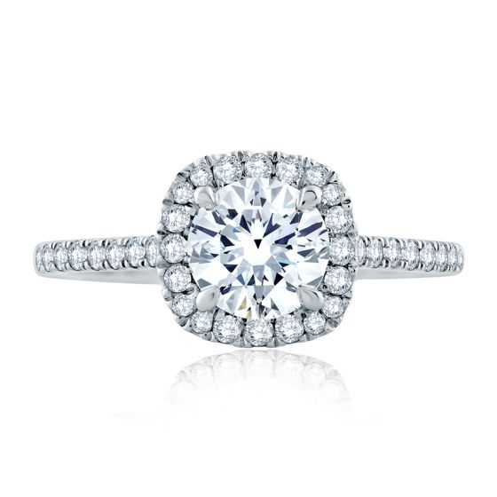 A. Jaffe 18K White Gold Cushion Halo Engagement Ring