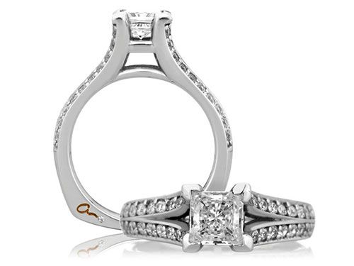A. Jaffe 18k White Gold Split Prong Cathedral Princess Engagement Ring