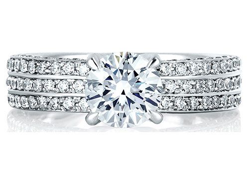 A. Jaffe 18k White Gold Three Row Shared Prong Diamond Engagement Ring