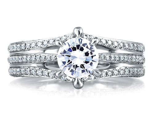 A. Jaffe 18k White Gold Open Three Row Pave Diamond Engagement Ring