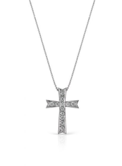 Simon G 18k White Gold 0.22ct Diamond Cross Pendant