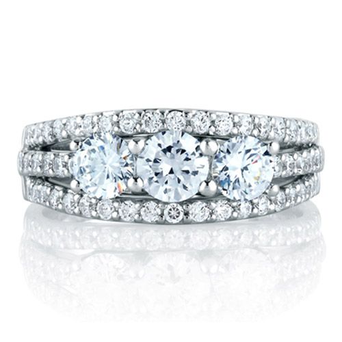 A. Jaffe 18k White Gold High Fashion Three Stone Diamond Wedding Band