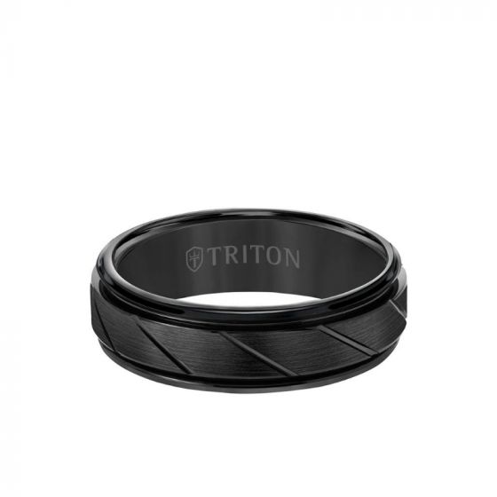 Triton 7MM Tungsten Carbide Ring - Diagonal Cut Center and Round Edge
