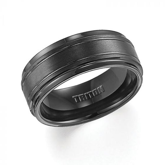 Triton Step Edge Bright Cut Parrelel Line Wedding Band