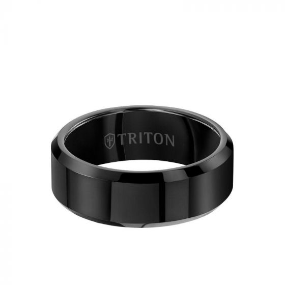 Triton 8MM Tungsten Carbide Ring - Bright Finish and Bevel Edge