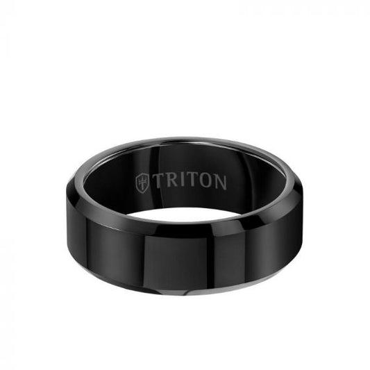 Triton 8MM Tungsten Carbide Ring - Bright Finish and Bevel Edge
