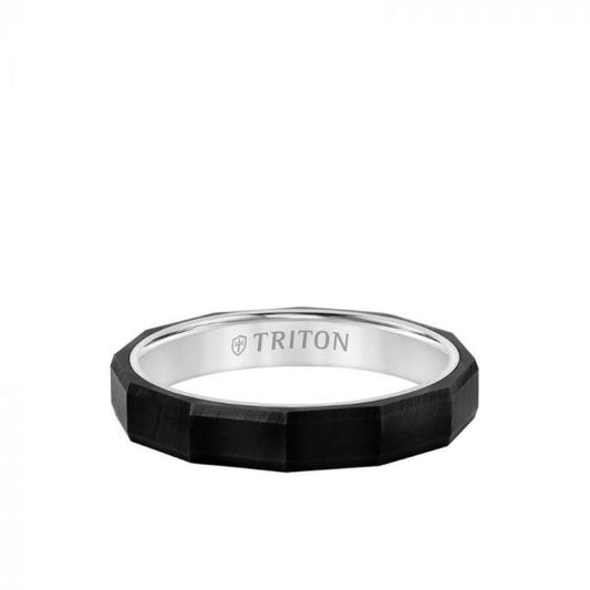 Triton 4MM Tungsten Carbide + 14K Gold Ring - Faceted Pattern 14K Gold Interior