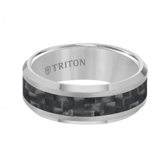 Triton Bevel Edge Black Cabon Fiber Center Wedding Band