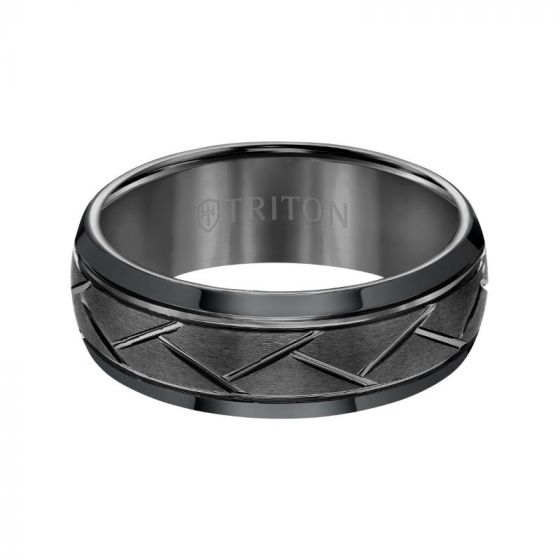Triton Bevel Edge Domed Diagonal Cuts Wedding Band