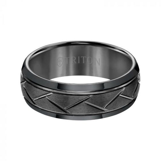 Triton Bevel Edge Domed Diagonal Cuts Wedding Band