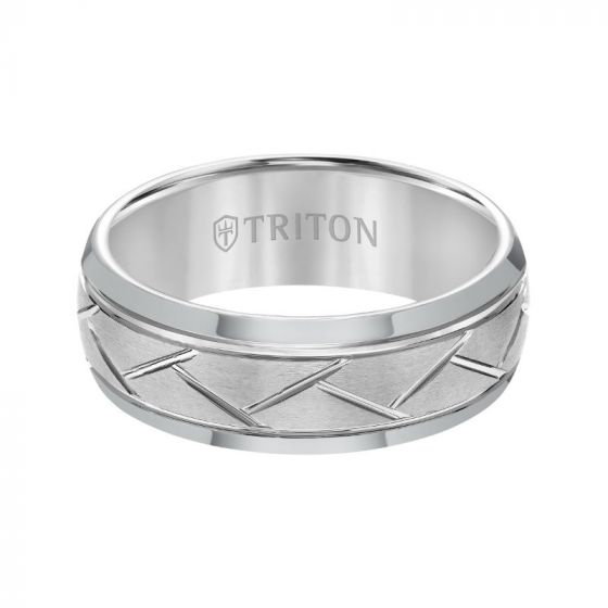 Triton Bevel Edge Domed Diagonal Cuts Wedding Band