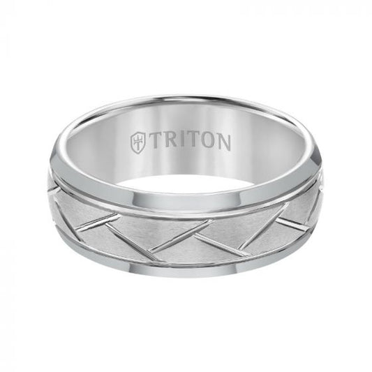 Triton Bevel Edge Domed Diagonal Cuts Wedding Band