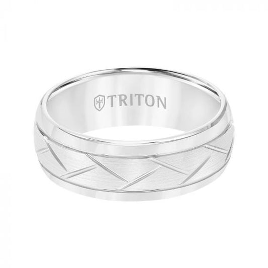 Triton Bevel Edge Domed Diagonal Cuts Wedding Band